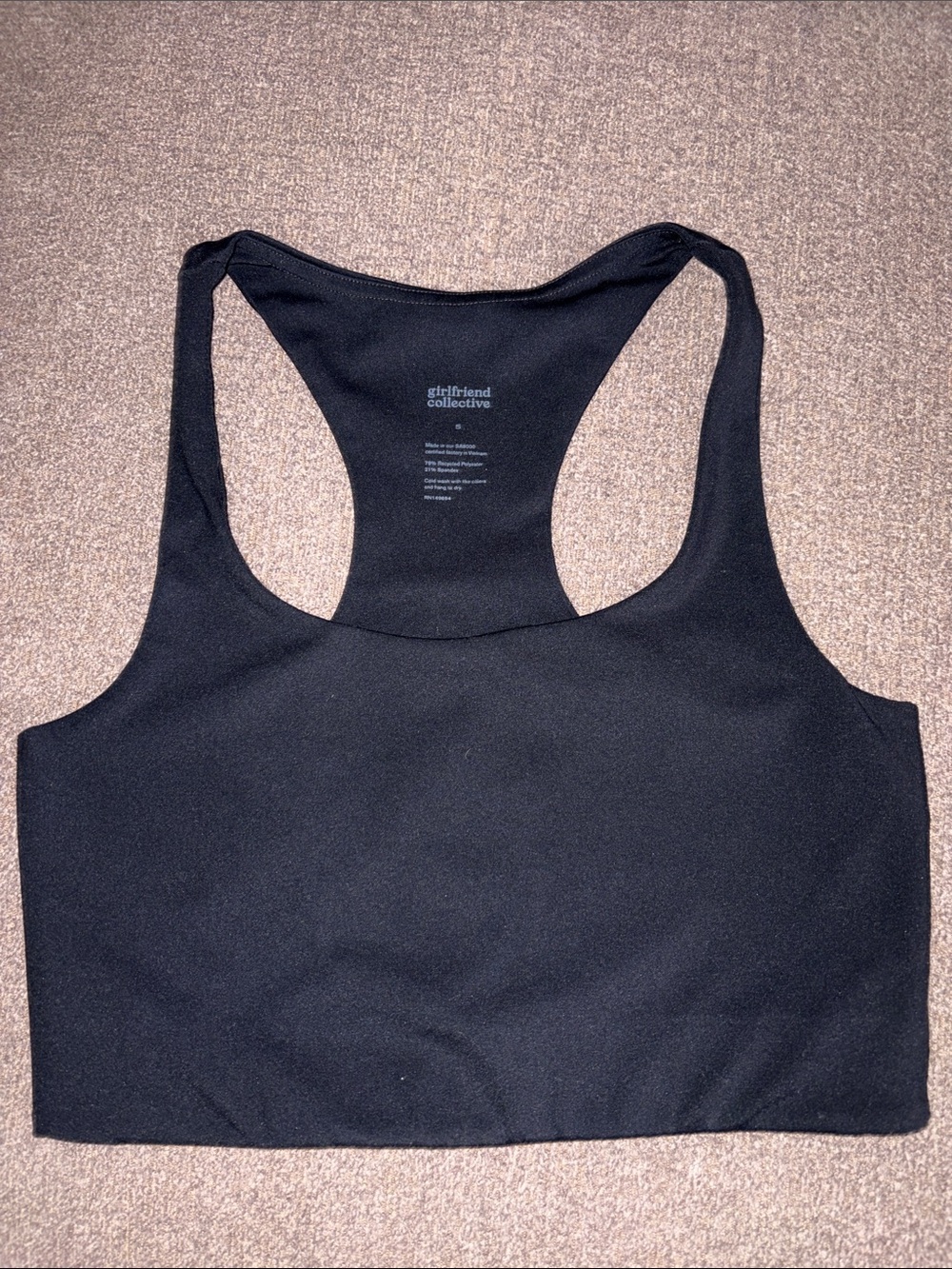 girlfriend collective black racerback crop sports bra
